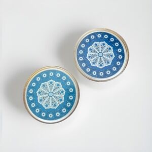 2 Vintage Complete Sets Round Decks of Cards Turquoise Blue Hong Kong w/Cases